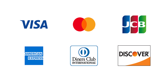 Visa・Mastercard・JCBカード・American Express・Diners Club・DISCOVER